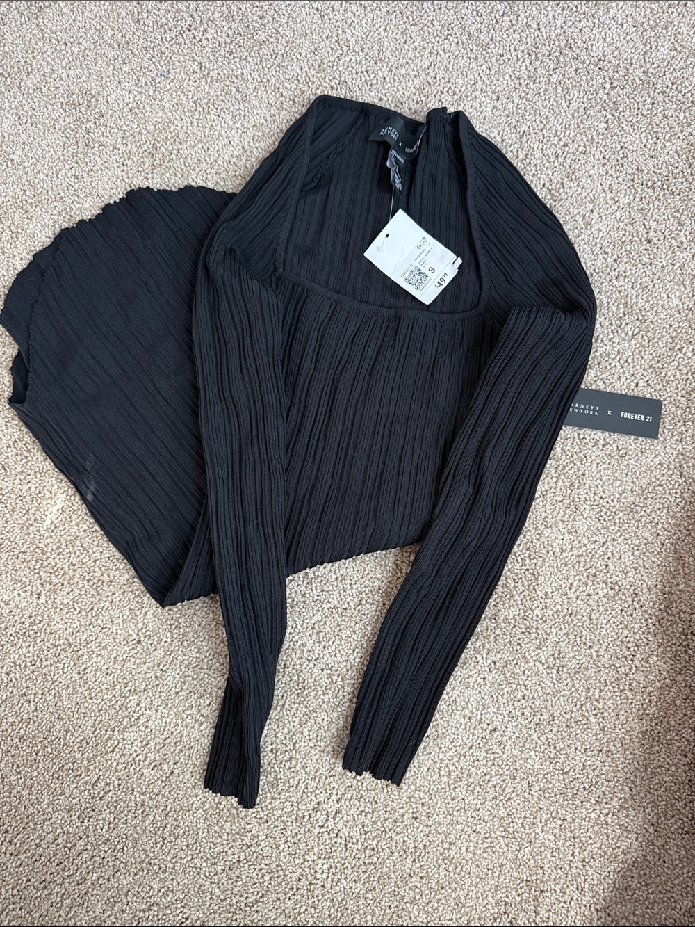 Forever 21 Black Ribbed Long Sleeve Midi Bodycon Dress